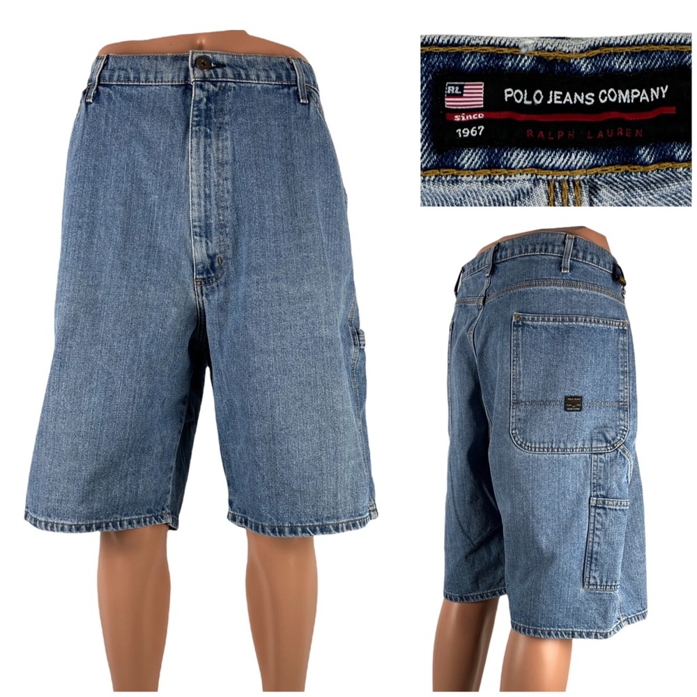 Polo Jeans Co Mens 40 Shorts Carpenter Denim Blue Baggy Vintage 90s Cotton